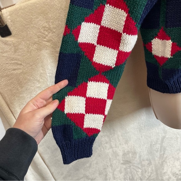 Vintage Talbots checkered geometric hand knit sweater womens small Deadstock - Picture 3 of 6